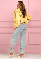 Kalhoty džínové  mom fit z wiązaniem Annora světle modré