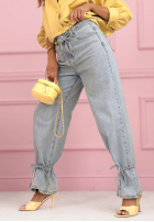 Kalhoty džínové  mom fit z wiązaniem Annora světle modré