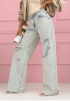 Kalhoty džínové  wide leg z przetarciami Claribel světle modré