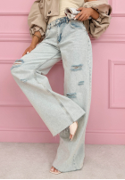 Kalhoty džínové  wide leg z przetarciami Claribel světle modré