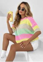Svetr w paski Colorful Lines różowo-mentolový