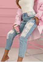 Kalhoty džínové  skinny z koronkowymi naszywkami Funny Times světle modré