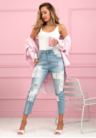 Kalhoty džínové  skinny z koronkowymi naszywkami Funny Times světle modré