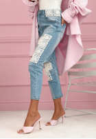 Kalhoty džínové  skinny z koronkowymi naszywkami Funny Times světle modré