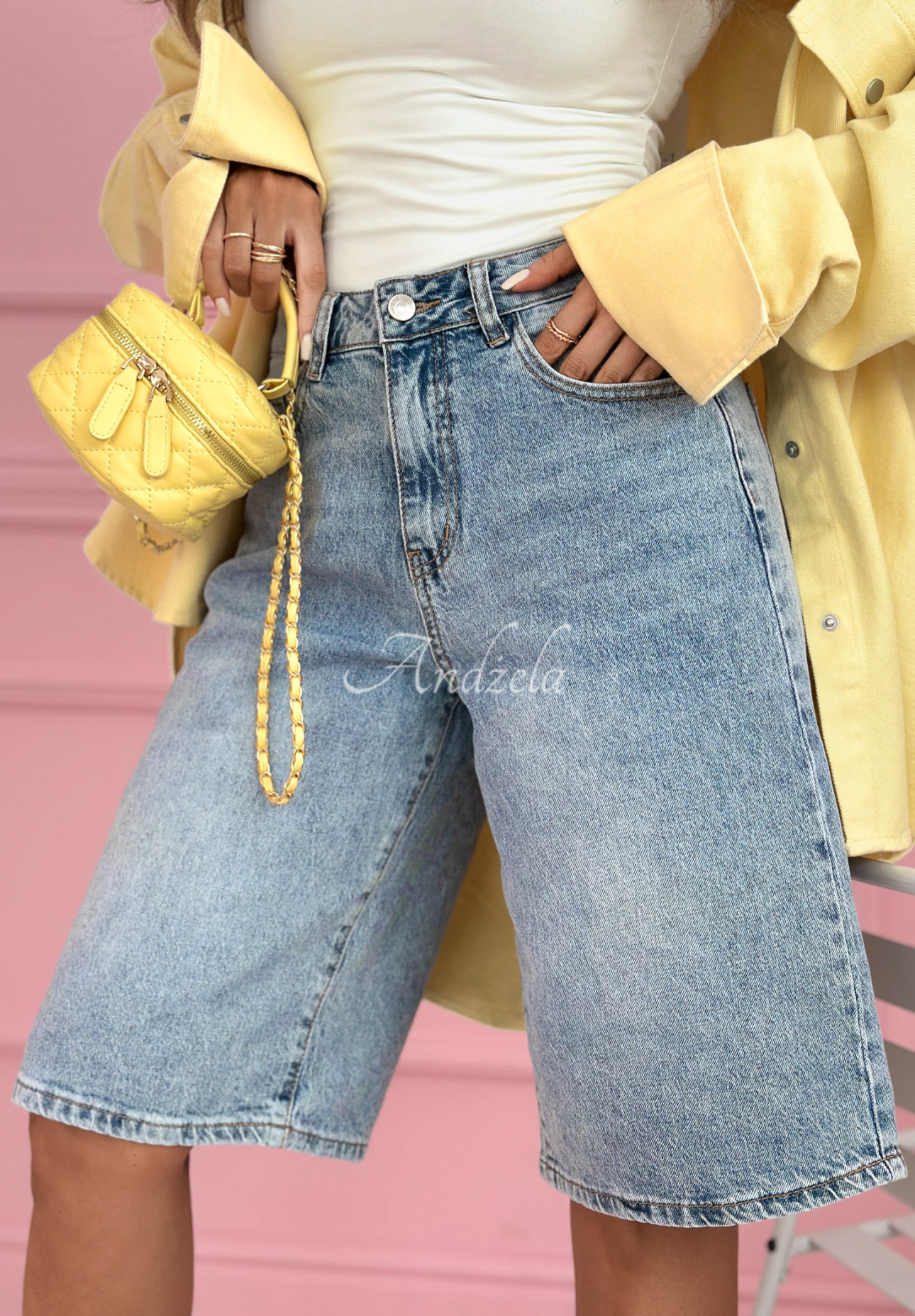 Džínové bermudy s krystalky Ottavia světle modré