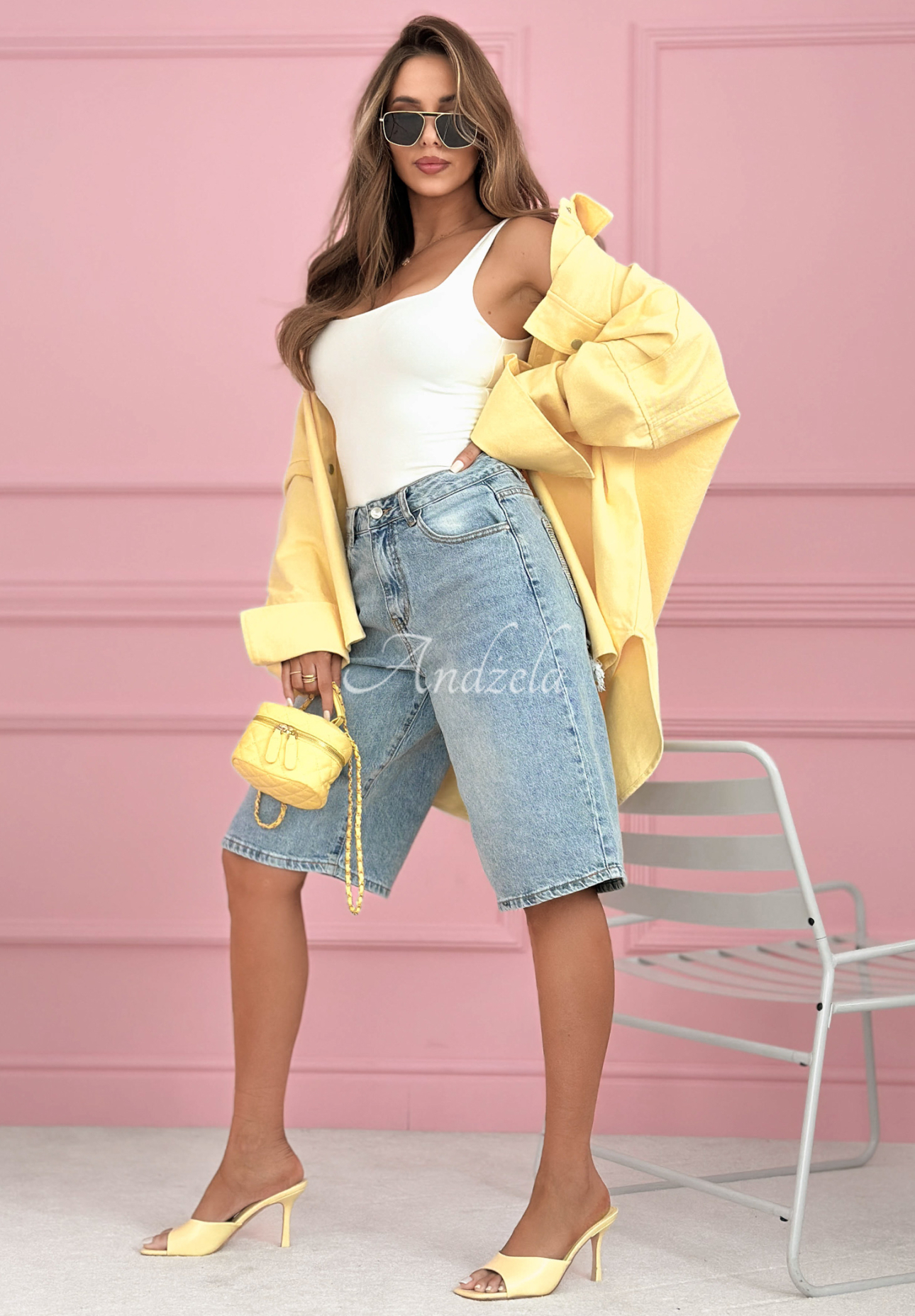 Džínové bermudy s krystalky Ottavia světle modré