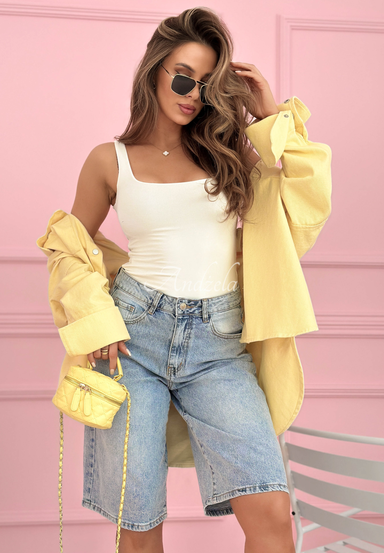 Džínové bermudy s krystalky Ottavia světle modré