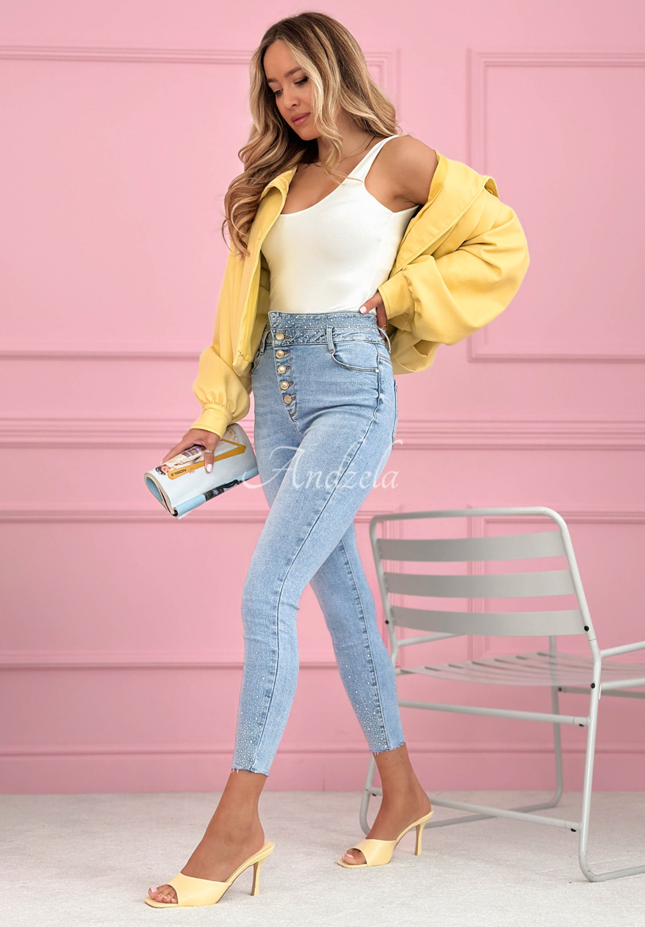 Skinny džíny s krystalky Amy modré