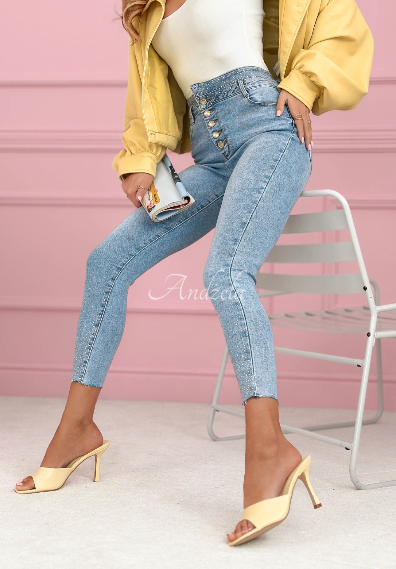 Skinny džíny s krystalky Amy modré