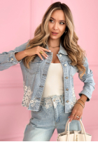 Krátká džínová Bunda z koronką Elsinette světle modrá