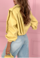 Krátká skórzana Bunda z kołnierzem Valleria pistáciová