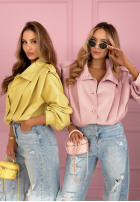 Krátká skórzana Bunda z kołnierzem Valleria pistáciová