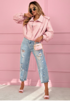 Krátká skórzana Bunda z kołnierzem Valleria pistáciová