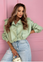 Krátká skórzana Bunda z kołnierzem Valleria pistáciová