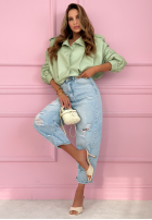 Krátká skórzana Bunda z kołnierzem Valleria pistáciová