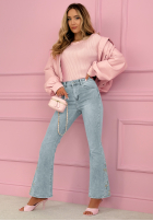 Kalhoty džínové  dzwony z haftami Nerelle světle modré