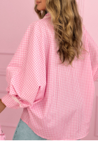 Košile w kratę z bufkami i koronką Dolores růžová