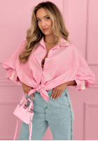 Košile w kratę z bufkami i koronką Dolores růžová