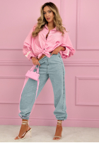 Košile w kratę z bufkami i koronką Dolores růžová