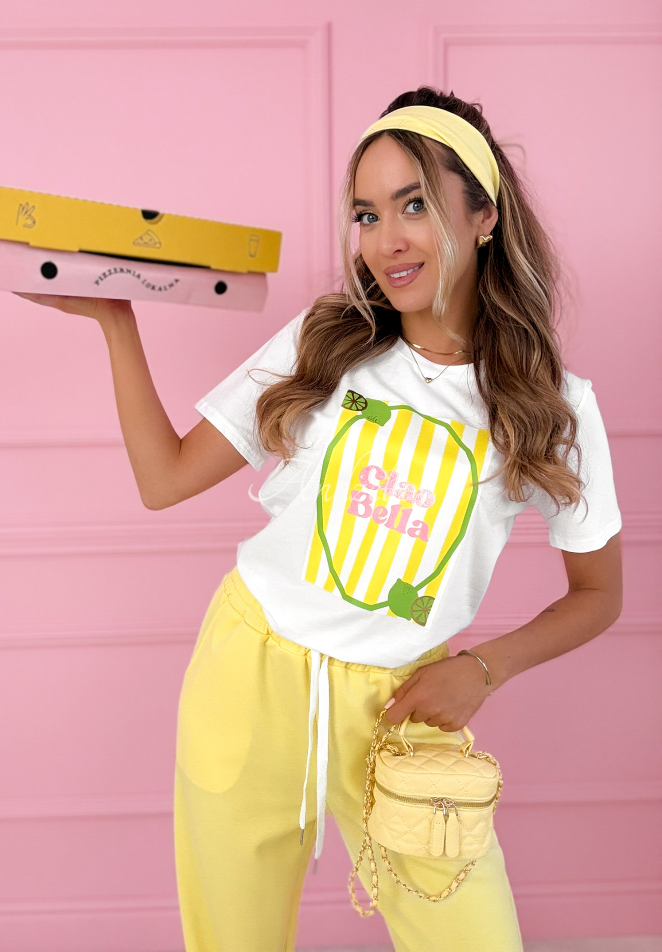 Bavlněné tričko s potiskem Ciao Bella bílo-žlutá