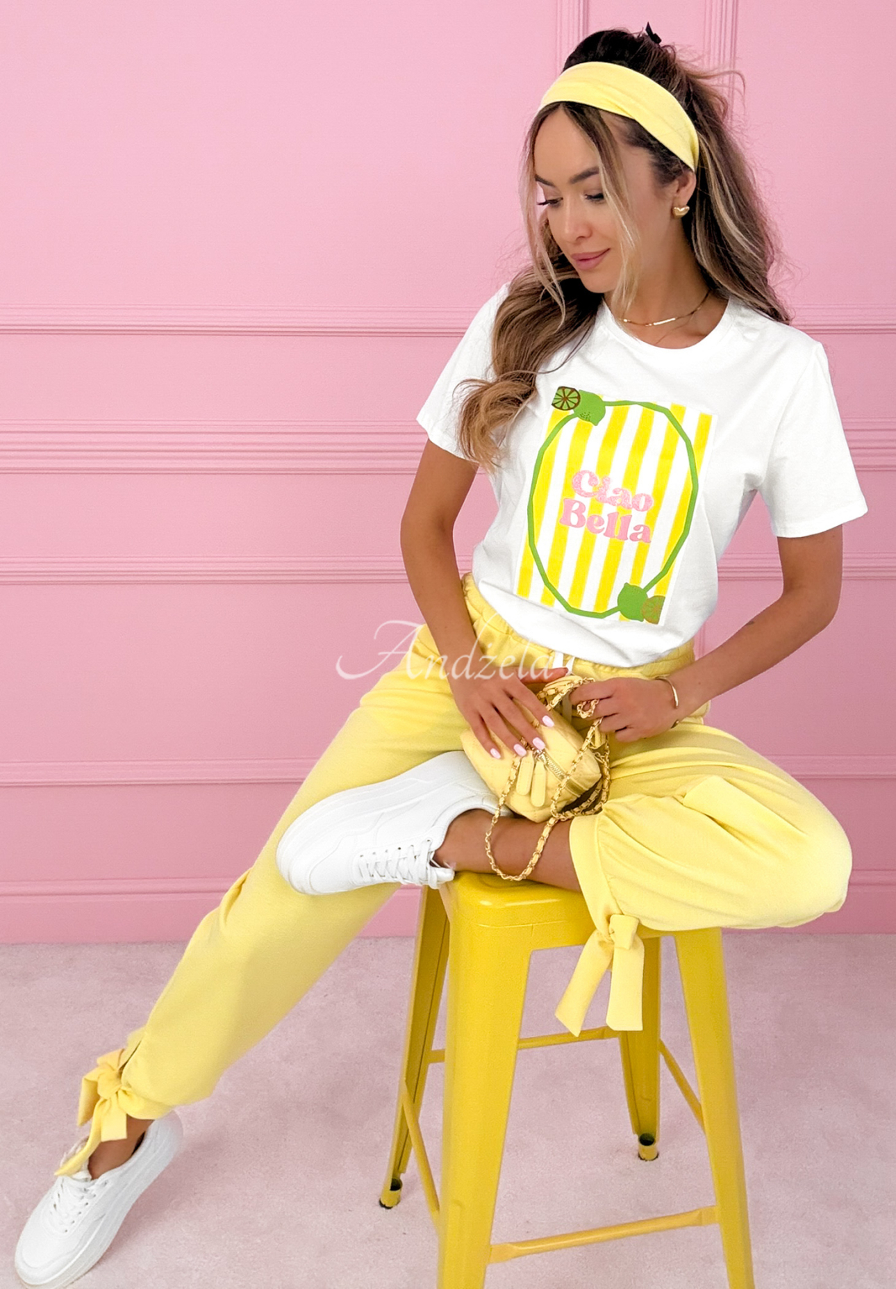 Bavlněné tričko s potiskem Ciao Bella bílo-žlutá