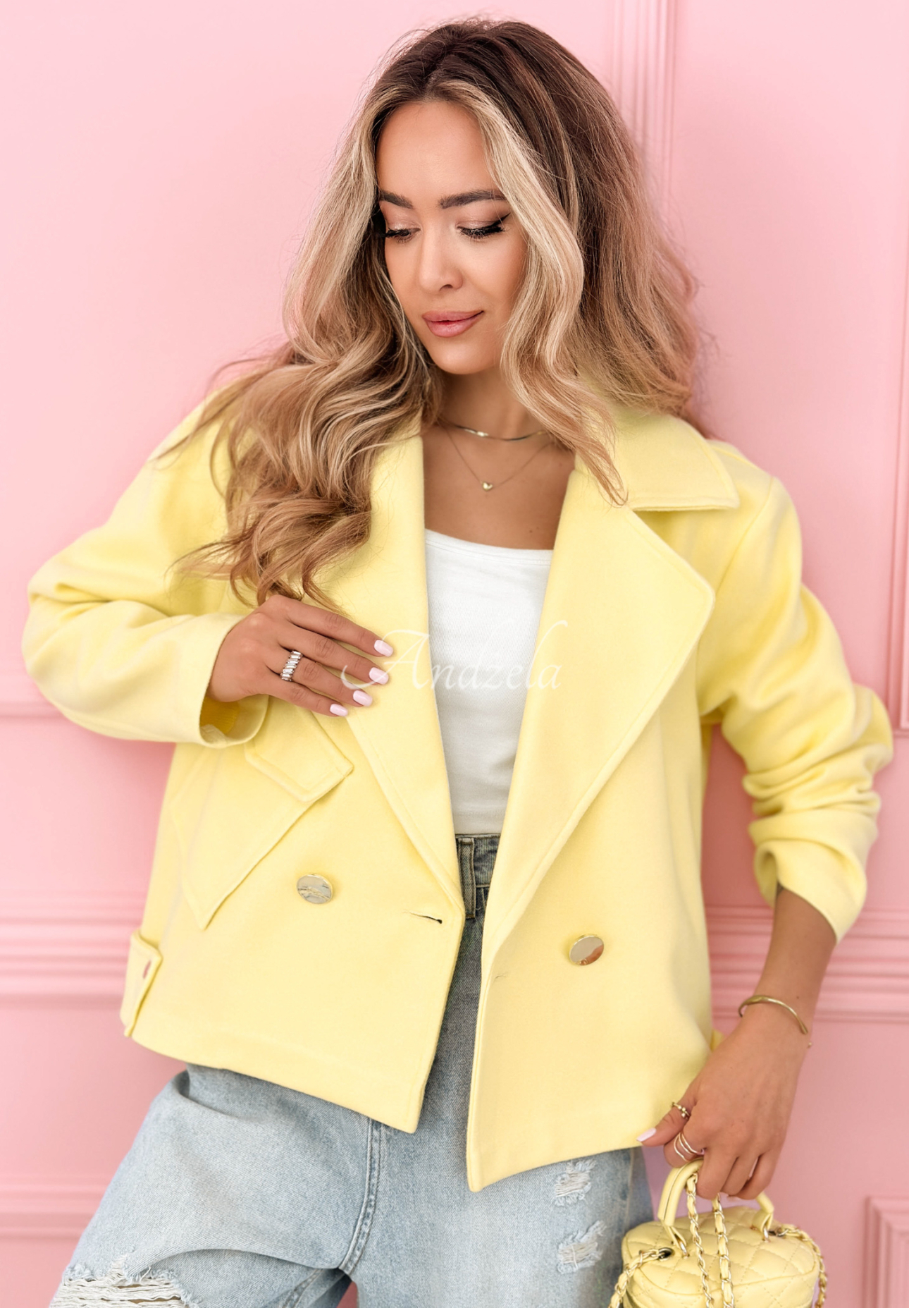 Krátký vlněný kabát Sylvie žlutá