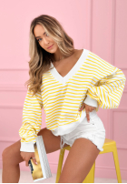 Svetr w paski z dekoltem Naomi biało-žlutá