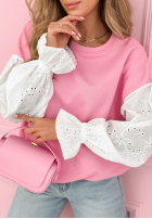 Mikina z ażurowymi rękawami Leonora růžová