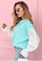 Mikina z ażurowymi rękawami Leonora růžová