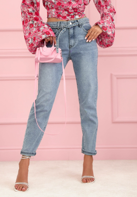 Dž&iacute;ny mom fit s p&aacute;skem Valerio světle modr&eacute;