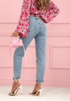 džínové  Kalhoty mom fit z paskiem Valerio světle modré