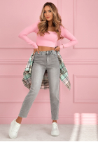 Kalhoty džínové  mom fit Wait Here jasnoszare