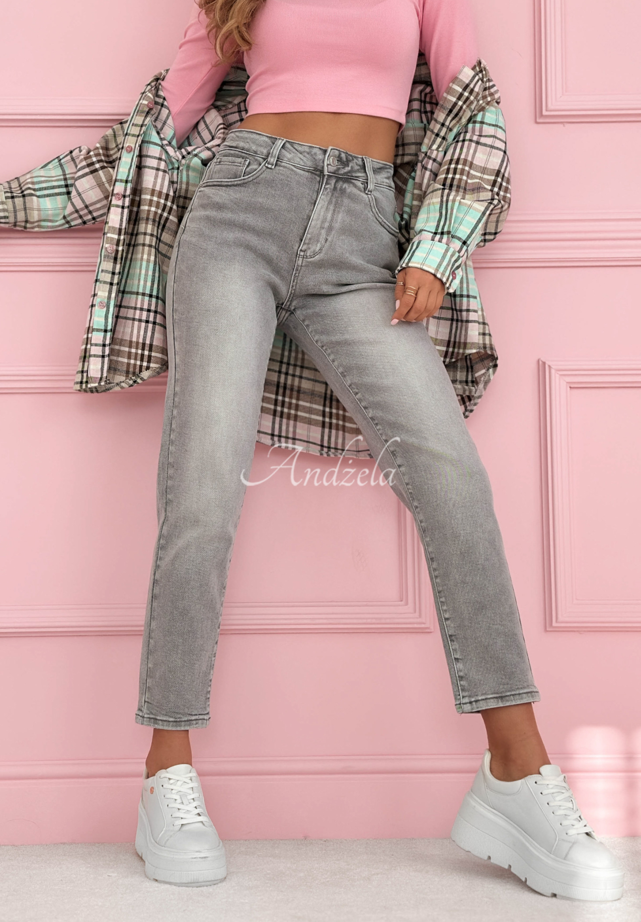 Džíny mom fit Wait Here světle modré