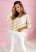 Svetr w paski z koronką Leonor biało-blankytný