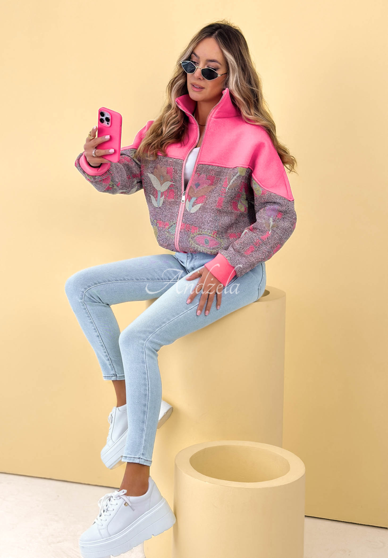 Bavlněná mikina se stojáčkem se vzory Alice růžová