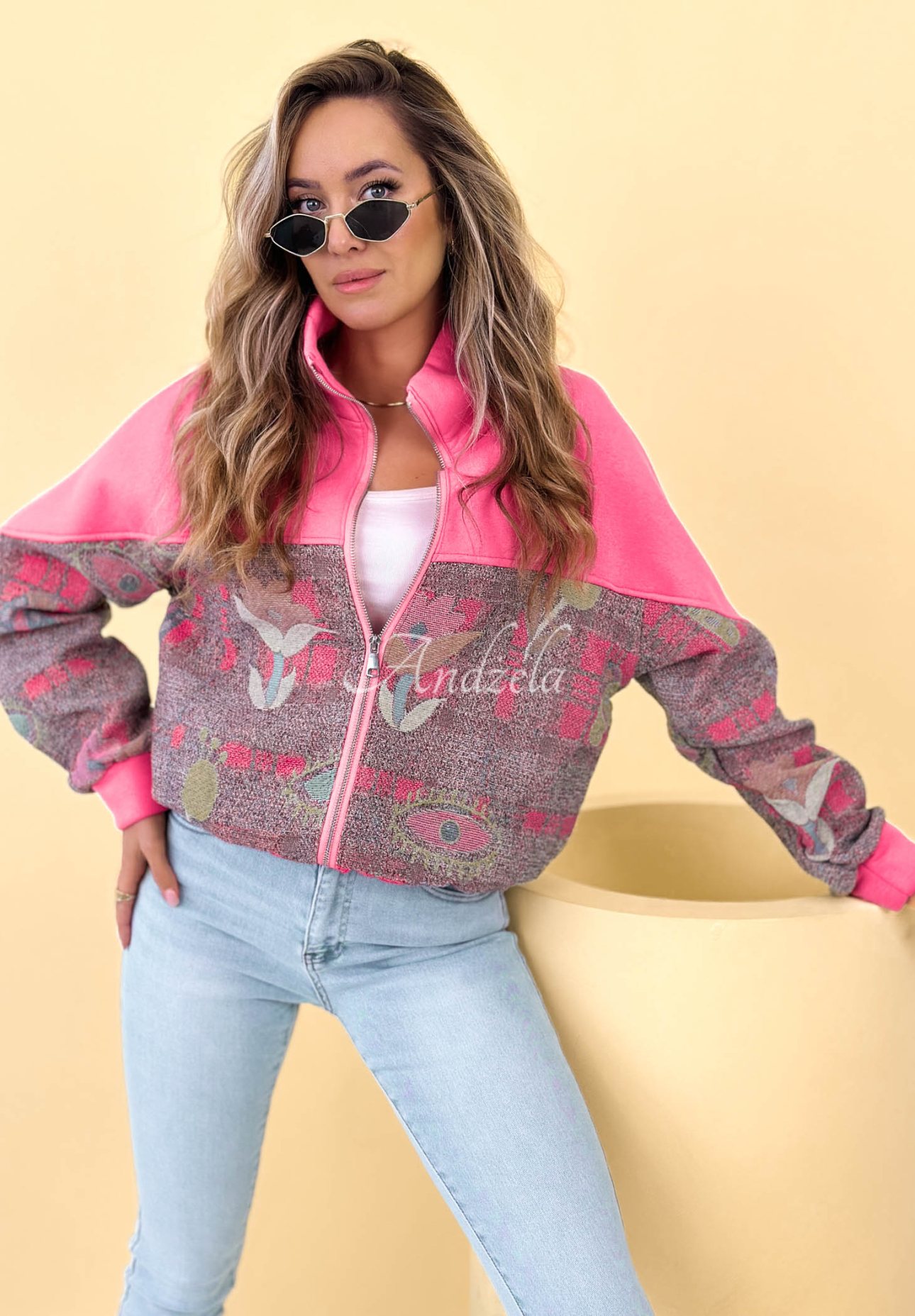 Bavlněná mikina se stojáčkem se vzory Alice růžová