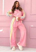 Bavlněná tepláková souprava s potiskem mikina a kalhoty Feel Good růžový
