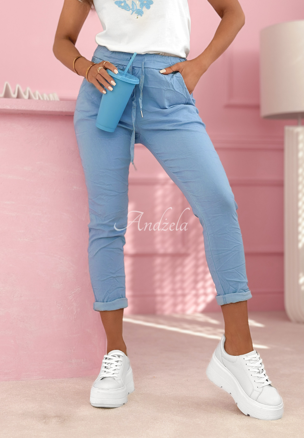 Látkové kalhoty z viskózy Archie blankytné