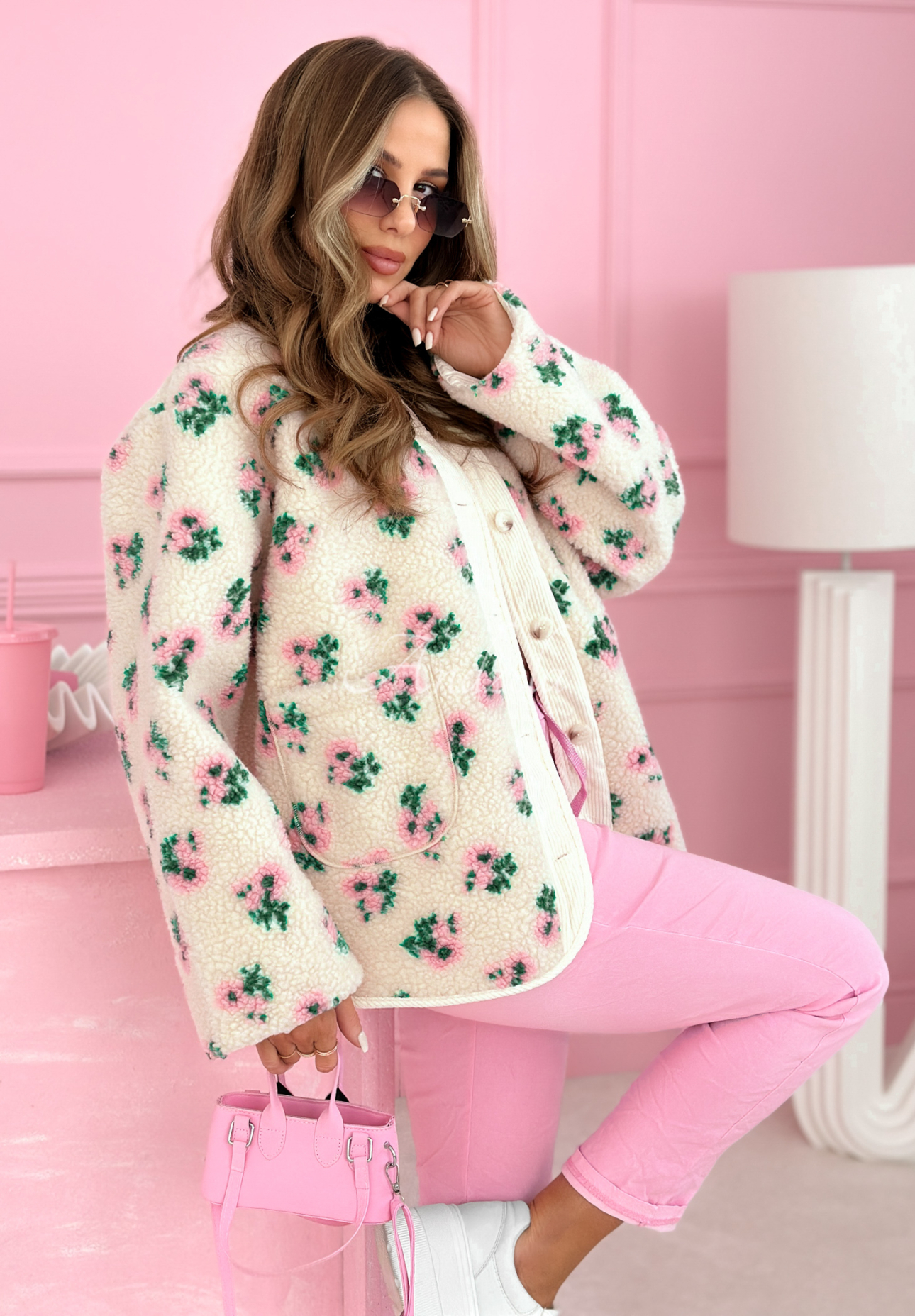 Fleecová bunda s květinami Flower Fluffs béžová