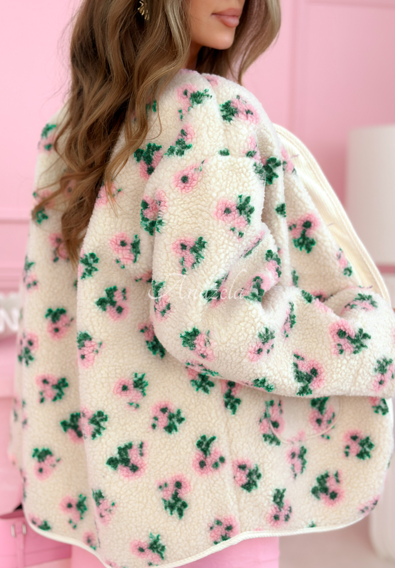 Fleecová bunda s květinami Flower Fluffs béžová