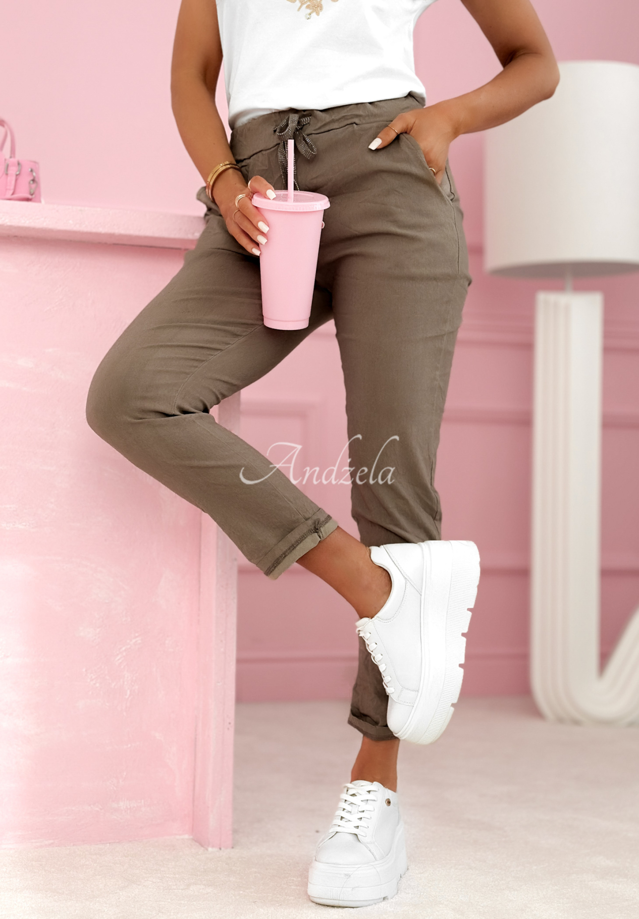 Látkové kalhoty z viskózy Archie Mokka