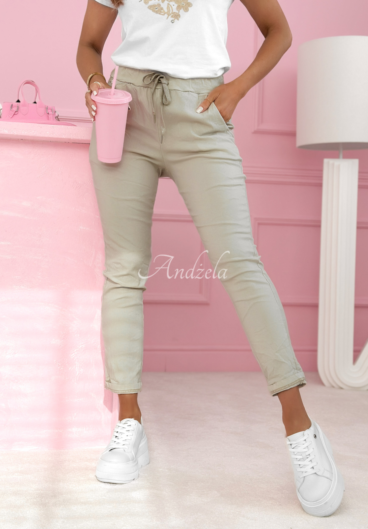 Látkové kalhoty z viskózy Archie béžové