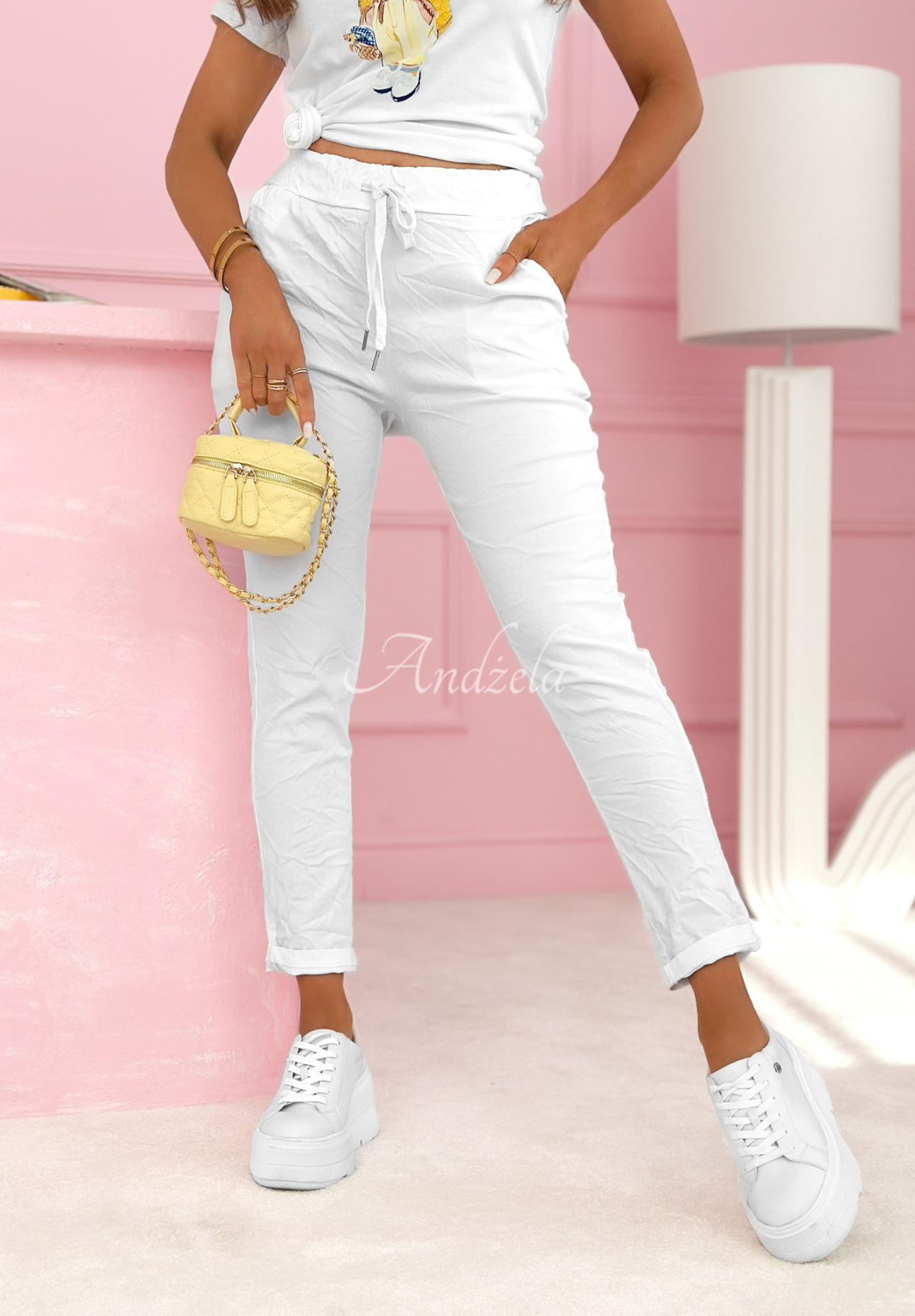 Látkové kalhoty z viskózy Archie bílé