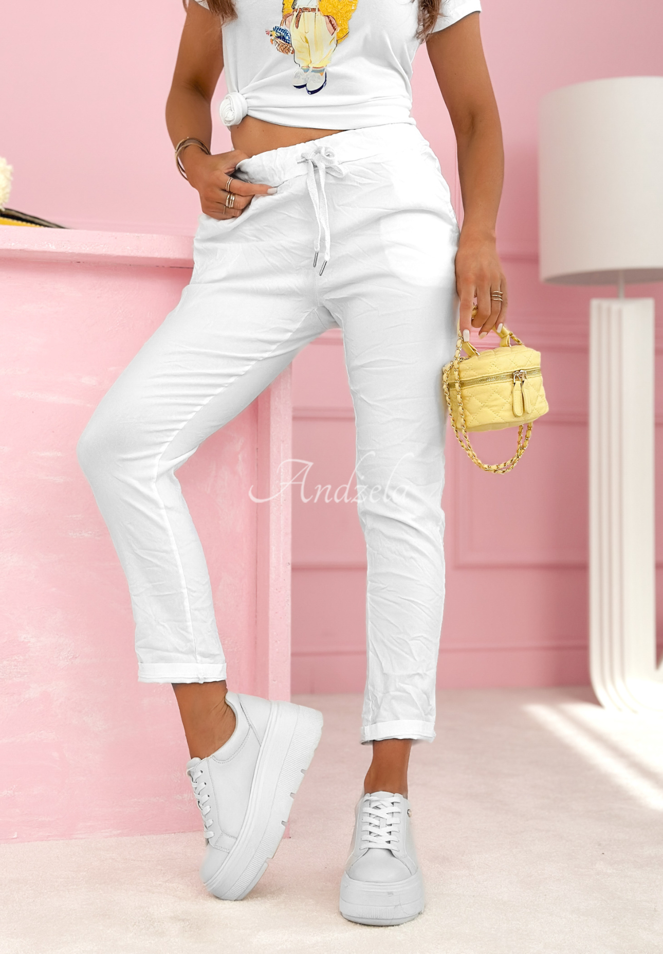 Látkové kalhoty z viskózy Archie bílé