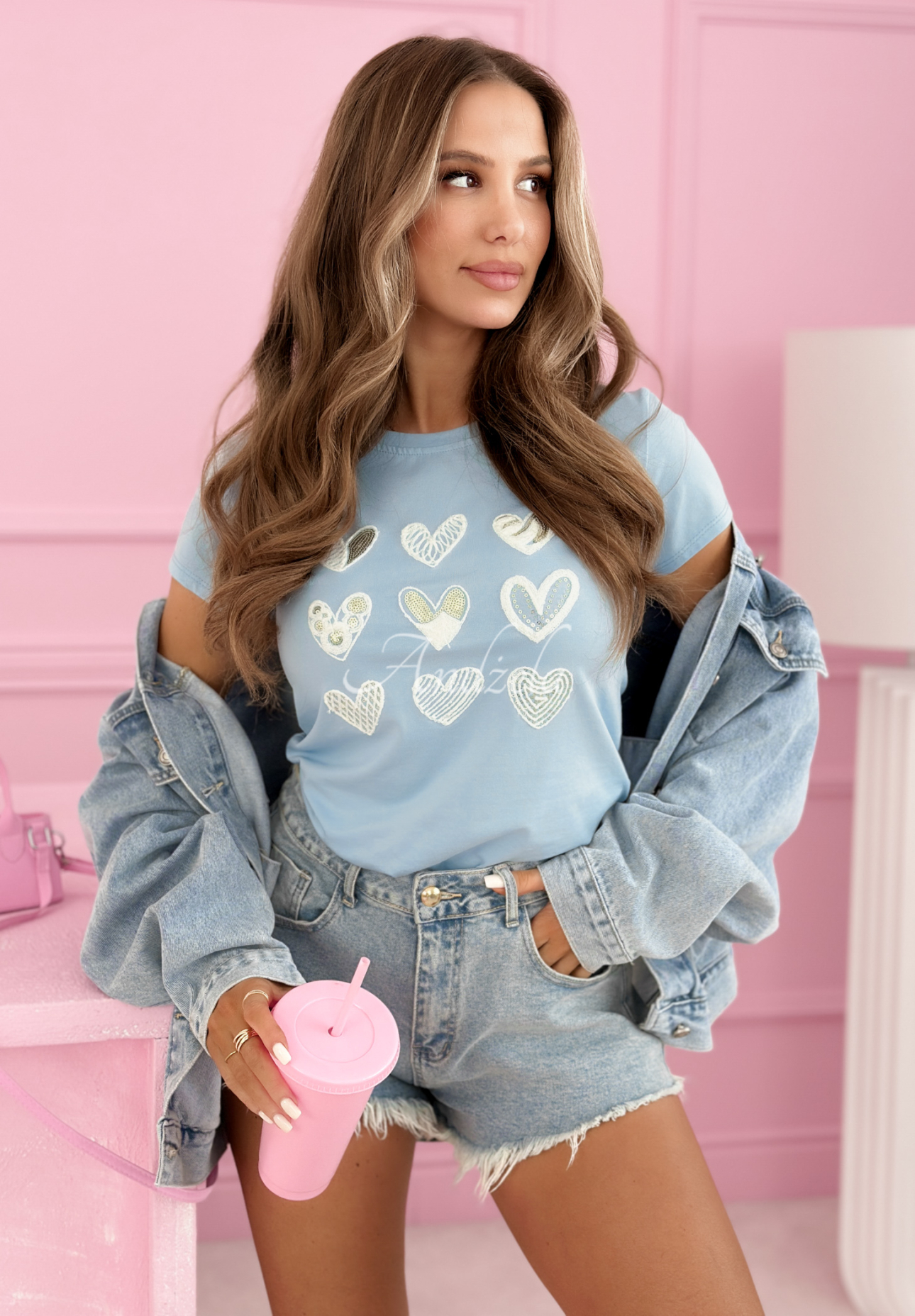 Bavlněné tričko se srdíčky A Lot Of Hearts blankytný