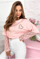 Mikina z koronkowymi rękawami i serduszkiem Addison žlutá