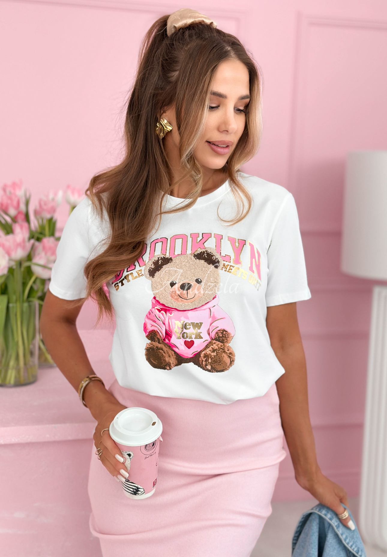 Bavlněné tričko s potiskem Brooklyn Style Bílá