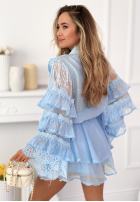 Zwiewny Souprava Košile i Sukně z falbankami Blooming Season blankytný