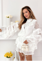 Zwiewny Souprava Košile i Sukně z falbankami Blooming Season blankytný