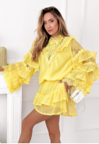 Zwiewny Souprava Košile i Sukně z falbankami Blooming Season blankytný